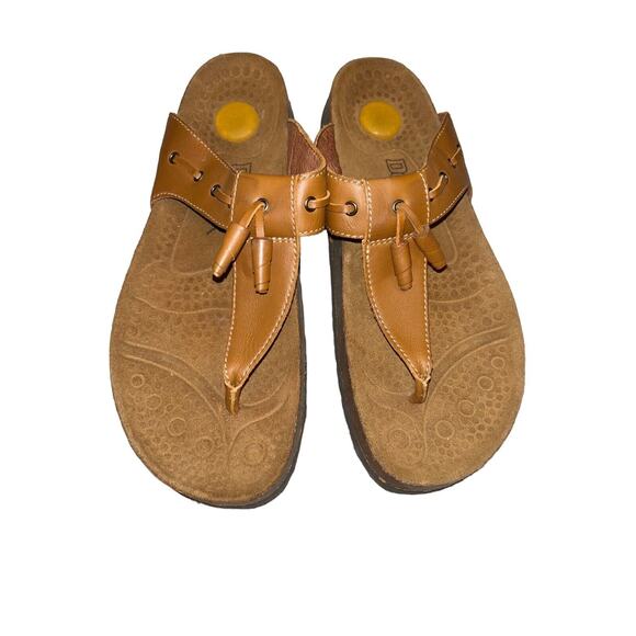 Dexter Reflex Women Comfort Brown Leather Thong Tassel Cork Heel Sandal‎ 10 - Picture 1 of 9